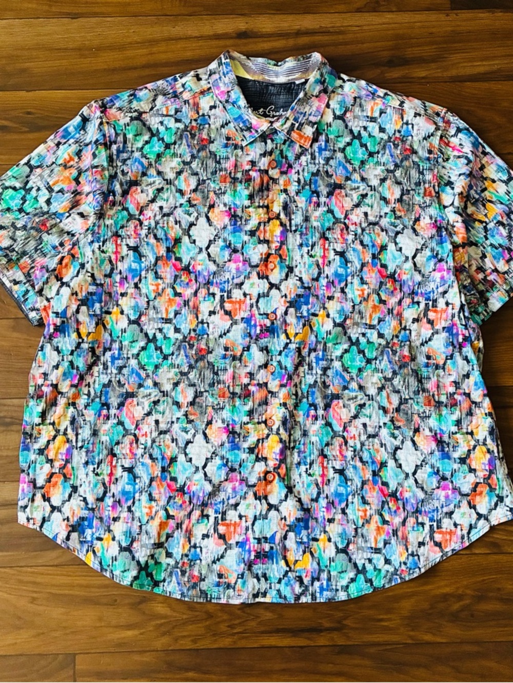 Robert Graham Abstract Multicolor Men’s Shirt Size 4XL Spandex Short Sleeve